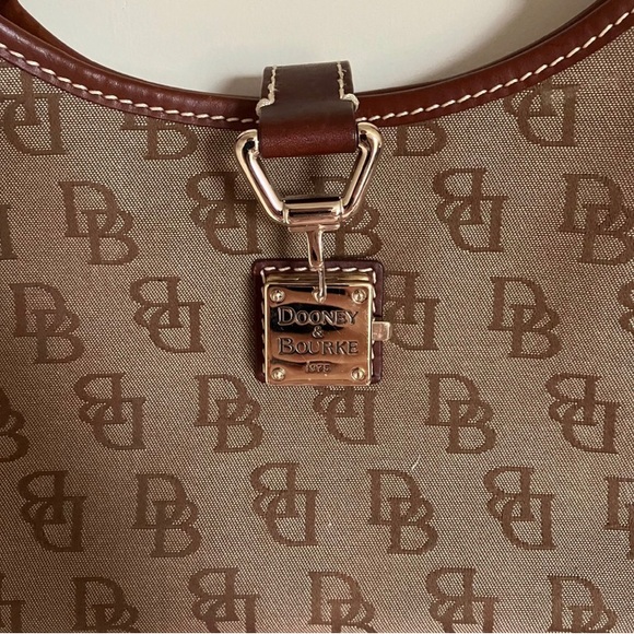 Dooney & Bourke Small Tan & Brown DB Monogram Logo Crescent Hobo - Picture 9 of 9